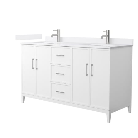 A large image of the Wyndham Collection WCH717160D-VCA-UNSMXX White / White Cultured Marble Top / Brushed Nickel Hardware