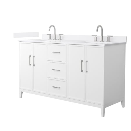 A large image of the Wyndham Collection WCH717160D-QTZ-US3MXX White / White Quartz Top / Brushed Nickel Hardware