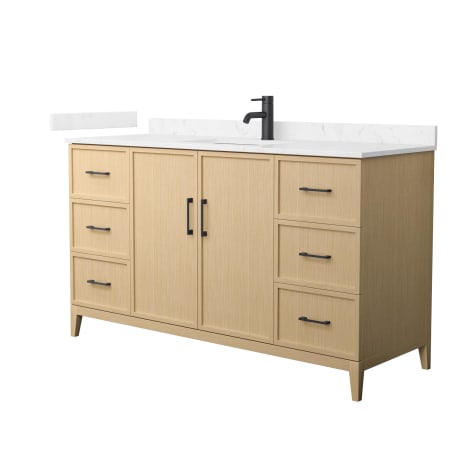 A large image of the Wyndham Collection WCH717160S-VCA-UNSMXX White Oak / Carrara Cultured Marble Top / Matte Black Hardware