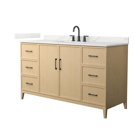 A large image of the Wyndham Collection WCH717160S-QTZ-US3MXX White Oak / Giotto Quartz Top / Matte Black Hardware