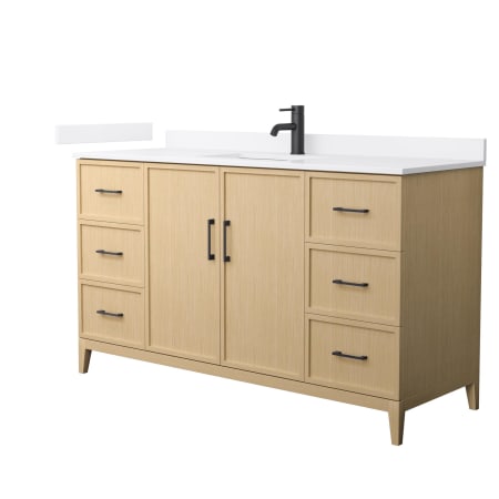 A large image of the Wyndham Collection WCH717160S-QTZ-UNSMXX White Oak / White Quartz Top / Matte Black Hardware