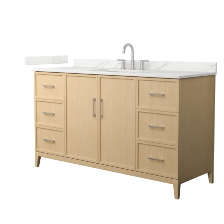 A large image of the Wyndham Collection WCH717160S-QTZ-US3MXX White Oak / Giotto Quartz Top / Brushed Nickel Hardware