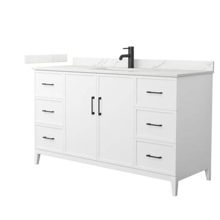 A large image of the Wyndham Collection WCH717160S-QTZ-UNSMXX White / Giotto Quartz Top / Matte Black Hardware