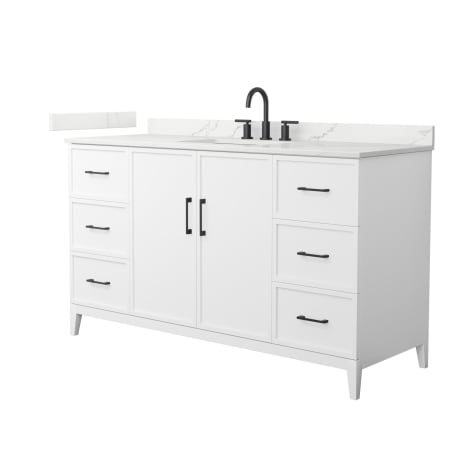 A large image of the Wyndham Collection WCH717160S-QTZ-US3MXX White / Giotto Quartz Top / Matte Black Hardware