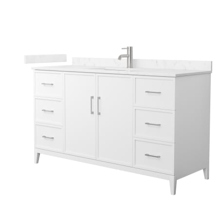 A large image of the Wyndham Collection WCH717160S-VCA-UNSMXX White / Carrara Cultured Marble Top / Brushed Nickel Hardware