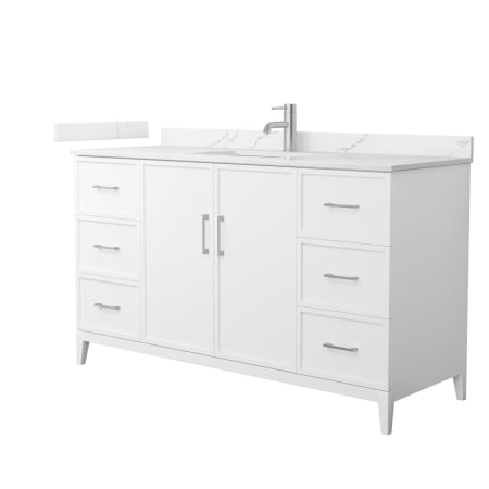 A large image of the Wyndham Collection WCH717160S-QTZ-UNSMXX White / Giotto Quartz Top / Brushed Nickel Hardware