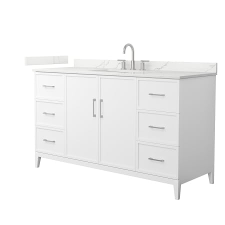 A large image of the Wyndham Collection WCH717160S-QTZ-US3MXX White / Giotto Quartz Top / Brushed Nickel Hardware