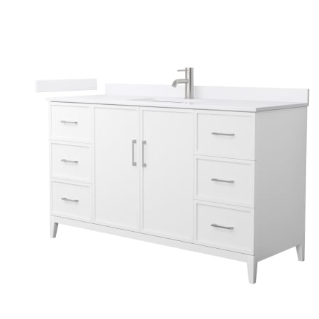 A large image of the Wyndham Collection WCH717160S-QTZ-UNSMXX White / White Quartz Top / Brushed Nickel Hardware