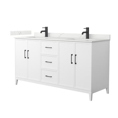 A large image of the Wyndham Collection WCH717166D-QTZ-UNSMXX White / Giotto Quartz Top / Matte Black Hardware