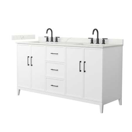 A large image of the Wyndham Collection WCH717166D-QTZ-US3MXX White / Giotto Quartz Top / Matte Black Hardware