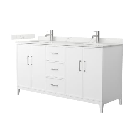 A large image of the Wyndham Collection WCH717166D-QTZ-UNSMXX White / Giotto Quartz Top / Brushed Nickel Hardware