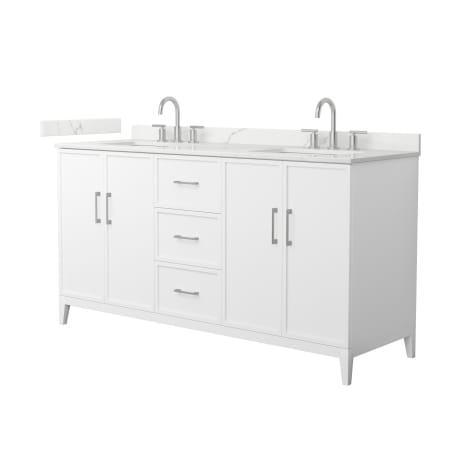 A large image of the Wyndham Collection WCH717166D-QTZ-US3MXX White / Giotto Quartz Top / Brushed Nickel Hardware