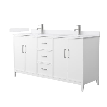 A large image of the Wyndham Collection WCH717166D-VCA-UNSMXX White / White Cultured Marble Top / Brushed Nickel Hardware