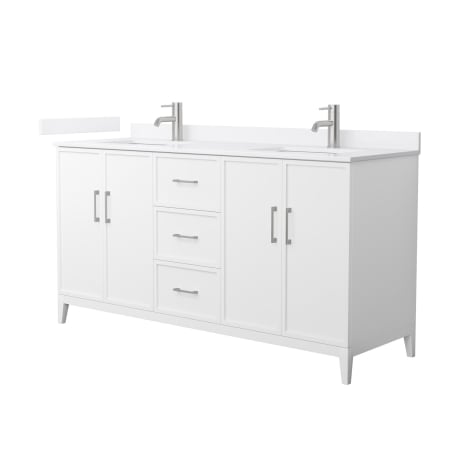 A large image of the Wyndham Collection WCH717166D-QTZ-UNSMXX White / White Quartz Top / Brushed Nickel Hardware