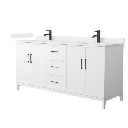 A large image of the Wyndham Collection WCH717172D-VCA-UNSMXX White / Carrara Cultured Marble Top / Matte Black Hardware