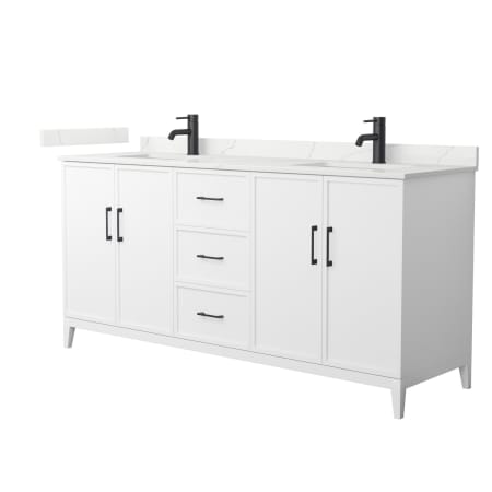 A large image of the Wyndham Collection WCH717172D-QTZ-UNSMXX White / Giotto Quartz Top / Matte Black Hardware