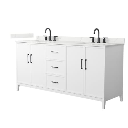 A large image of the Wyndham Collection WCH717172D-QTZ-US3MXX White / Giotto Quartz Top / Matte Black Hardware