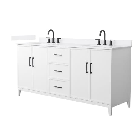 A large image of the Wyndham Collection WCH717172D-QTZ-US3MXX White / White Quartz Top / Matte Black Hardware