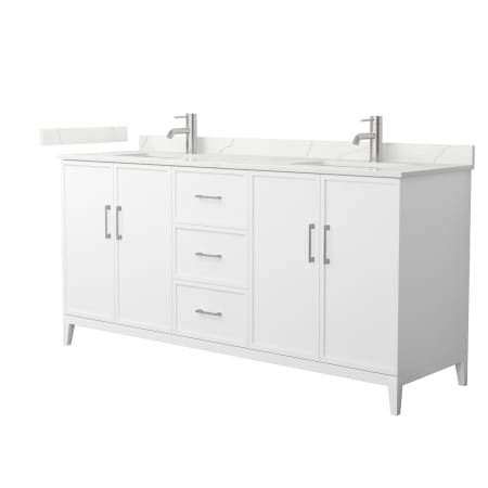 A large image of the Wyndham Collection WCH717172D-QTZ-UNSMXX White / Giotto Quartz Top / Brushed Nickel Hardware