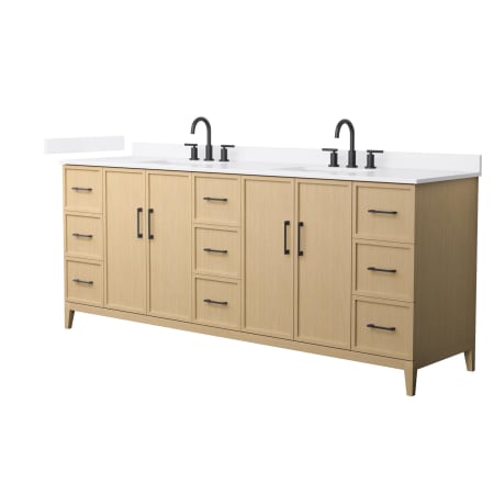 A large image of the Wyndham Collection WCH717184D-QTZ-US3MXX White Oak / White Quartz Top / Matte Black Hardware