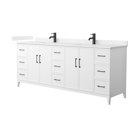 A large image of the Wyndham Collection WCH717184D-VCA-UNSMXX White / Carrara Cultured Marble Top / Matte Black Hardware