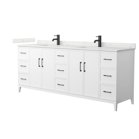 A large image of the Wyndham Collection WCH717184D-QTZ-UNSMXX White / Giotto Quartz Top / Matte Black Hardware