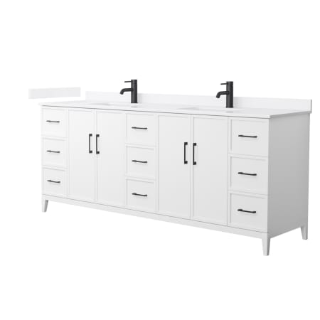 A large image of the Wyndham Collection WCH717184D-QTZ-UNSMXX White / White Quartz Top / Matte Black Hardware