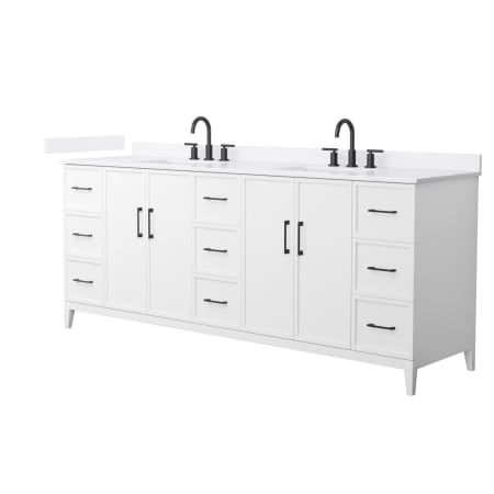 A large image of the Wyndham Collection WCH717184D-QTZ-US3MXX White / White Quartz Top / Matte Black Hardware