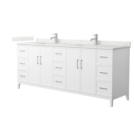 A large image of the Wyndham Collection WCH717184D-QTZ-UNSMXX White / Giotto Quartz Top / Brushed Nickel Hardware