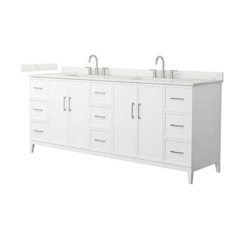 A large image of the Wyndham Collection WCH717184D-QTZ-US3MXX White / Giotto Quartz Top / Brushed Nickel Hardware