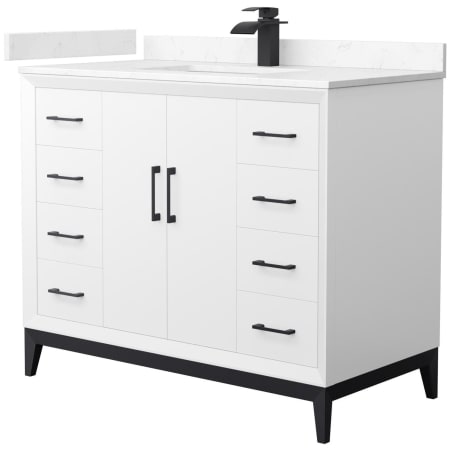 A large image of the Wyndham Collection WCH818142S-VCA-UNSMXX White / Carrara Cultured Marble Top / Matte Black Hardware