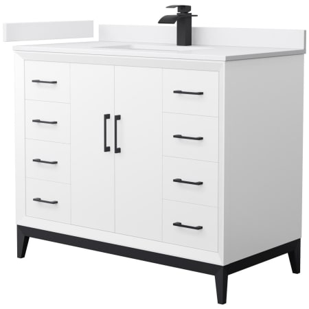 A large image of the Wyndham Collection WCH818142S-VCA-UNSMXX White / White Cultured Marble Top / Matte Black Hardware