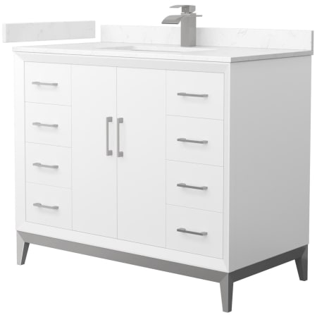 A large image of the Wyndham Collection WCH818142S-VCA-UNSMXX White / Carrara Cultured Marble Top / Brushed Nickel Hardware