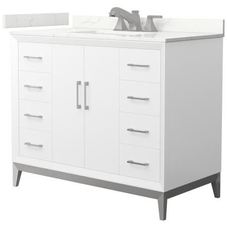 A large image of the Wyndham Collection WCH818142S-QTZ-US3MXX White / Giotto Quartz Top / Brushed Nickel Hardware
