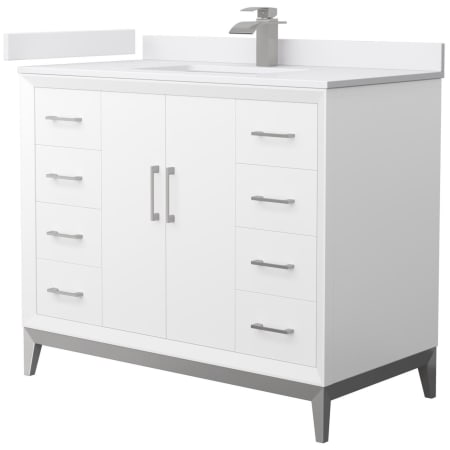A large image of the Wyndham Collection WCH818142S-VCA-UNSMXX White / White Cultured Marble Top / Brushed Nickel Hardware