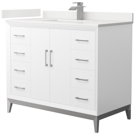 A large image of the Wyndham Collection WCH818142S-QTZ-UNSMXX White / White Quartz Top / Brushed Nickel Hardware