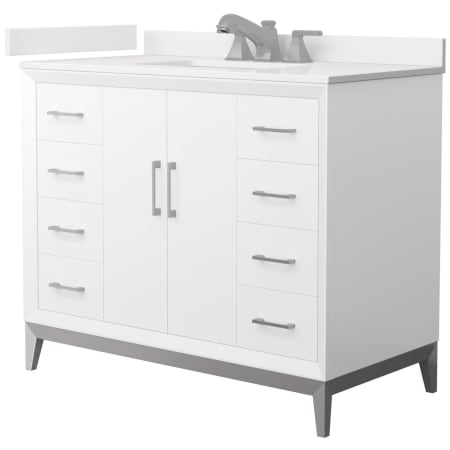 A large image of the Wyndham Collection WCH818142S-QTZ-US3MXX White / White Quartz Top / Brushed Nickel Hardware