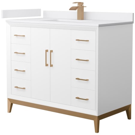 A large image of the Wyndham Collection WCH818142S-VCA-UNSMXX White / White Cultured Marble Top / Satin Bronze Hardware