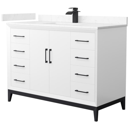 A large image of the Wyndham Collection WCH818148S-VCA-UNSMXX White / Carrara Cultured Marble Top / Matte Black Hardware