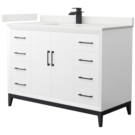 A large image of the Wyndham Collection WCH818148S-QTZ-UNSMXX White / White Quartz Top / Matte Black Hardware