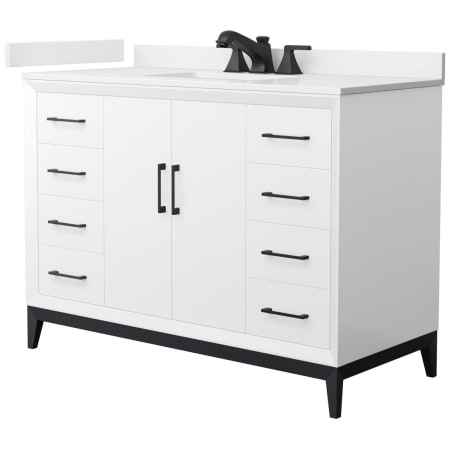 A large image of the Wyndham Collection WCH818148S-QTZ-US3MXX White / White Quartz Top / Matte Black Hardware