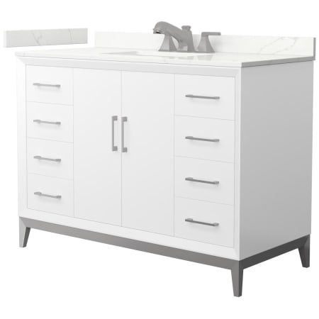 A large image of the Wyndham Collection WCH818148S-QTZ-US3MXX White / Giotto Quartz Top / Brushed Nickel Hardware