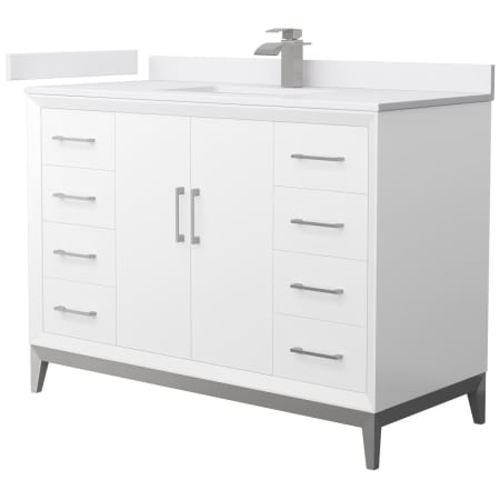A large image of the Wyndham Collection WCH818148S-VCA-UNSMXX White / White Cultured Marble Top / Brushed Nickel Hardware