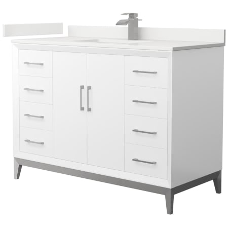 A large image of the Wyndham Collection WCH818148S-QTZ-UNSMXX White / White Quartz Top / Brushed Nickel Hardware