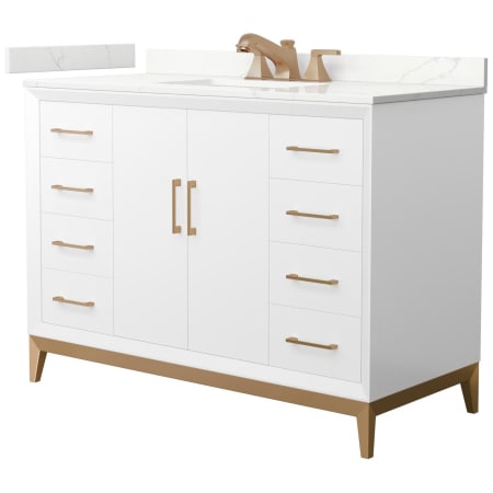 A large image of the Wyndham Collection WCH818148S-QTZ-US3MXX White / Giotto Quartz Top / Satin Bronze Hardware