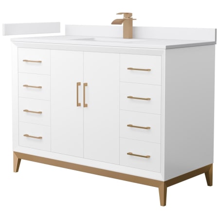 A large image of the Wyndham Collection WCH818148S-VCA-UNSMXX White / White Cultured Marble Top / Satin Bronze Hardware