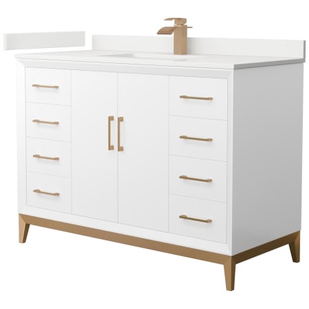 A large image of the Wyndham Collection WCH818148S-QTZ-UNSMXX White / White Quartz Top / Satin Bronze Hardware