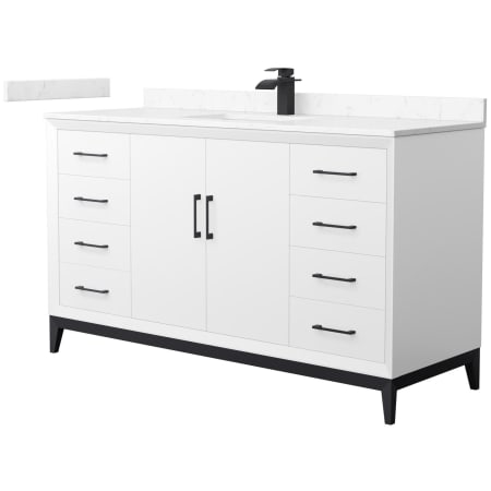 A large image of the Wyndham Collection WCH818160S-VCA-UNSMXX White / Carrara Cultured Marble Top / Matte Black Hardware