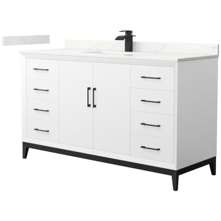 A large image of the Wyndham Collection WCH818160S-QTZ-UNSMXX White / Giotto Quartz Top / Matte Black Hardware