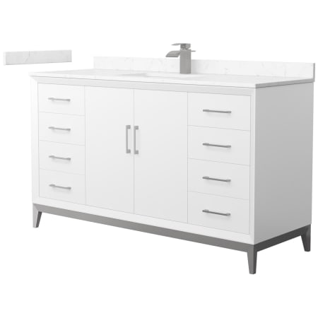 A large image of the Wyndham Collection WCH818160S-VCA-UNSMXX White / Carrara Cultured Marble Top / Brushed Nickel Hardware